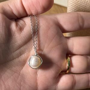 Genuine large single freshwater pearl silver wire wrapped pendant necklace